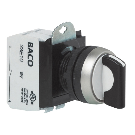 L21MD03A Selectieschakelaar Zwart, Spring return van beide kanten, 45°, met 2xNO contact, 22-serie