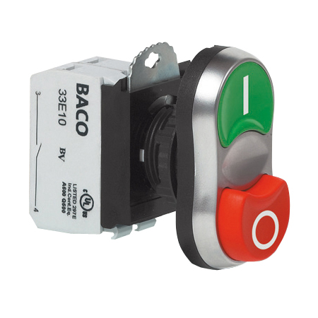 L61QB21A 2 drukknoppen Rood, Spring return, 'I / O', Flush, met NO+NC contact, 22-serie