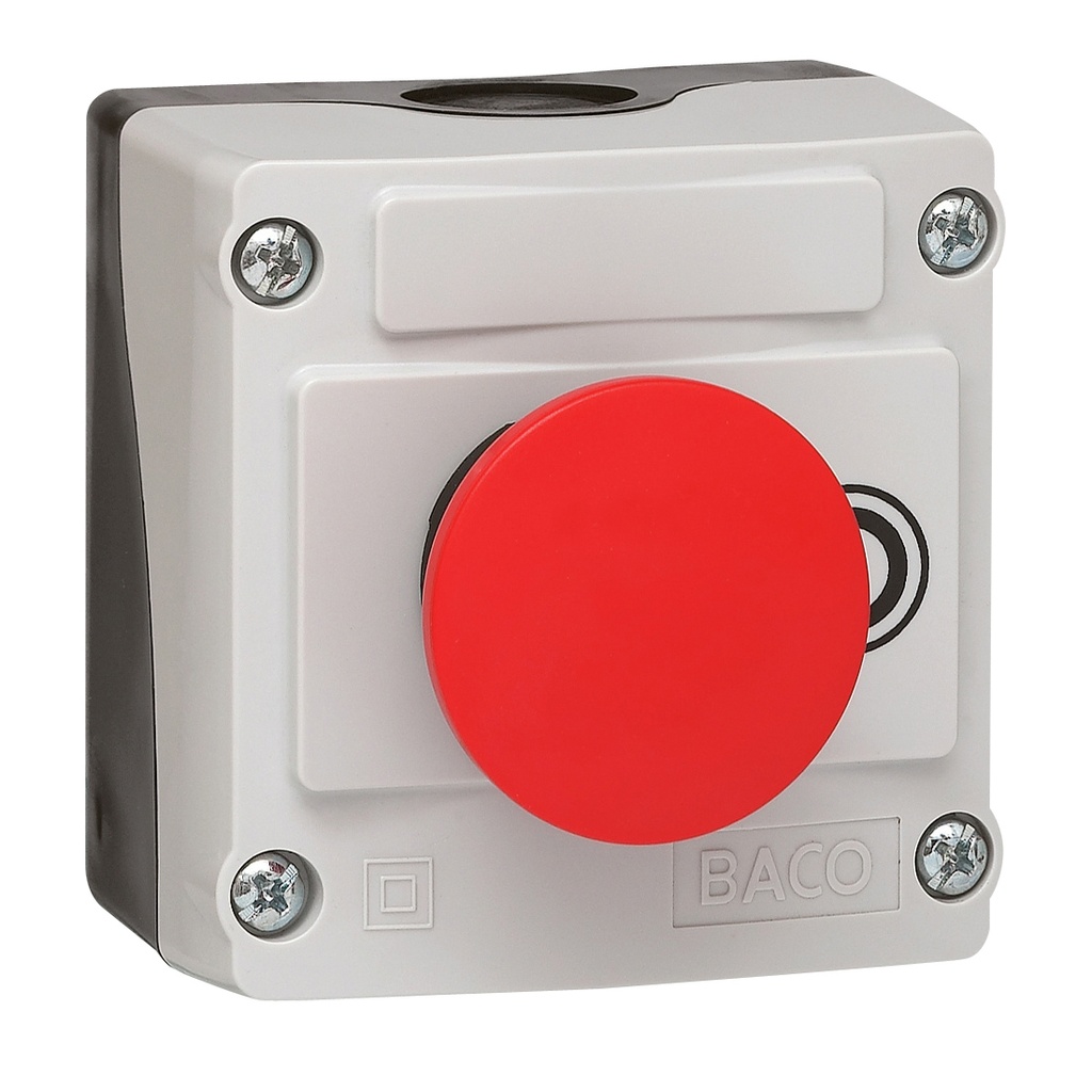 LBX10210 Paddestoelknop 40mm in behuizing, rood, spring-return, NC