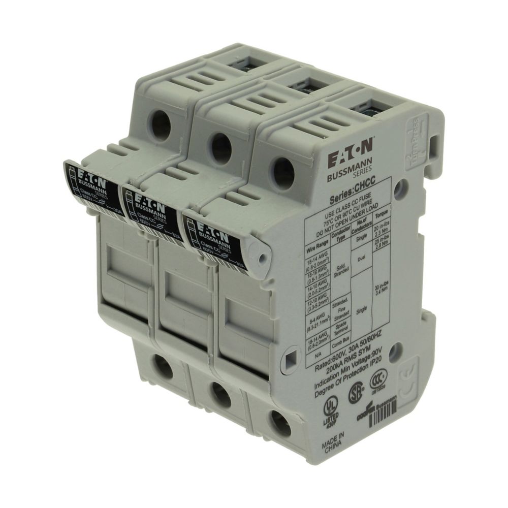 CHCC3DU 600V 30A 3P Zekeringhouder voor CC-zekeringen, 10 x 38 mm UL/CSA