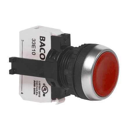 L21AA01B Drukknop Rood, Spring return, Flush, met NC contact, 22-serie