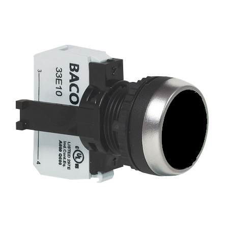 L21AA03A Drukknop Zwart, Spring return, Flush, met NO contact, 22-serie