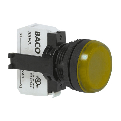 L20SE40M Signaallamp Geel, Flush, 130 V AC, 22-serie