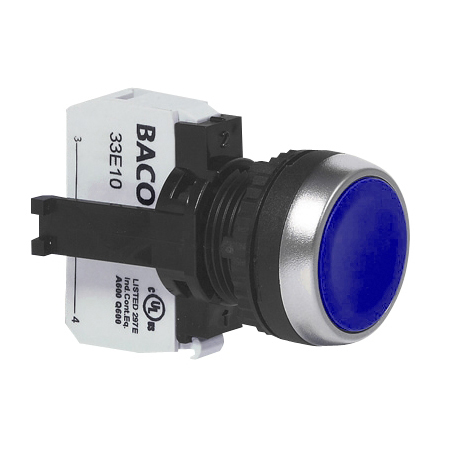 L21AA06A Drukknop Blauw, Spring return, Flush, met NO contact, 22-serie