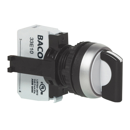 L21KE03B Selectieschakelaar Zwart, Toggle, Symmetrisch, 90°, met NO contact, 22-serie