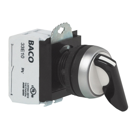 L21MR03A Selectieschakelaar Zwart, Toggle, 45°, met 2xNO contact, 22-serie