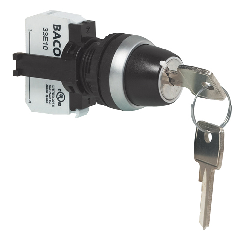 L21LA00G Sleutelschakelaar Zwart, Toggle, Symmetrisch, 45°, met NO contact, 22-serie