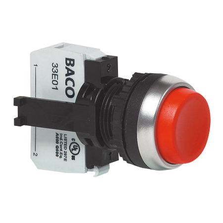 L21AB01A Drukknop Rood, Spring return, Non-flush, met NC contact, 22-serie