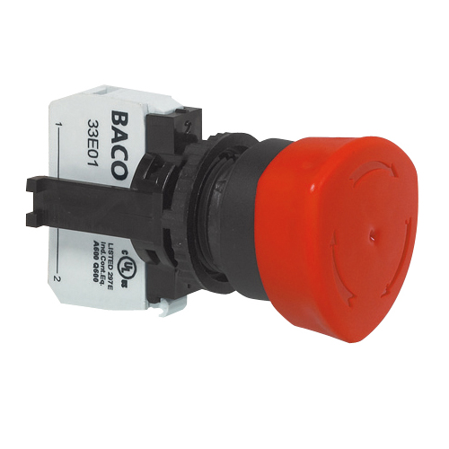 L22ED01D Noodstop Rood, Turn-to-reset, met NC contact, 22-serie