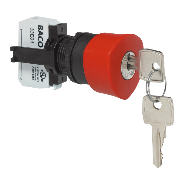 L22GM01E Noodstop, Met sleutel, met NC contact, 22-serie