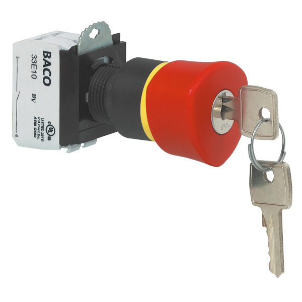 L22GR01B Noodstop, Met sleutel, met NC+NO contact, 22-serie