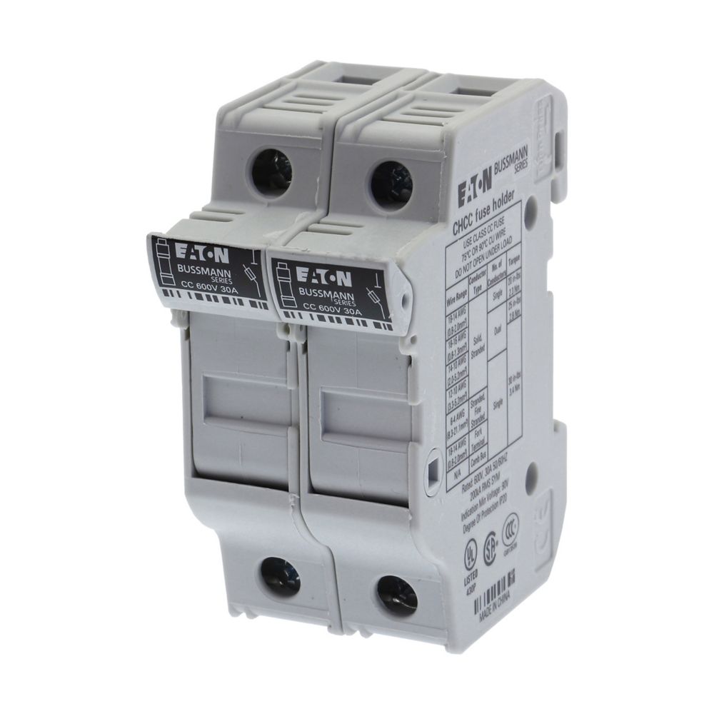 CHCC2DU 600V 30A 2P Zekeringhouder voor CC-zekeringen, 10 x 38 mm UL/CSA