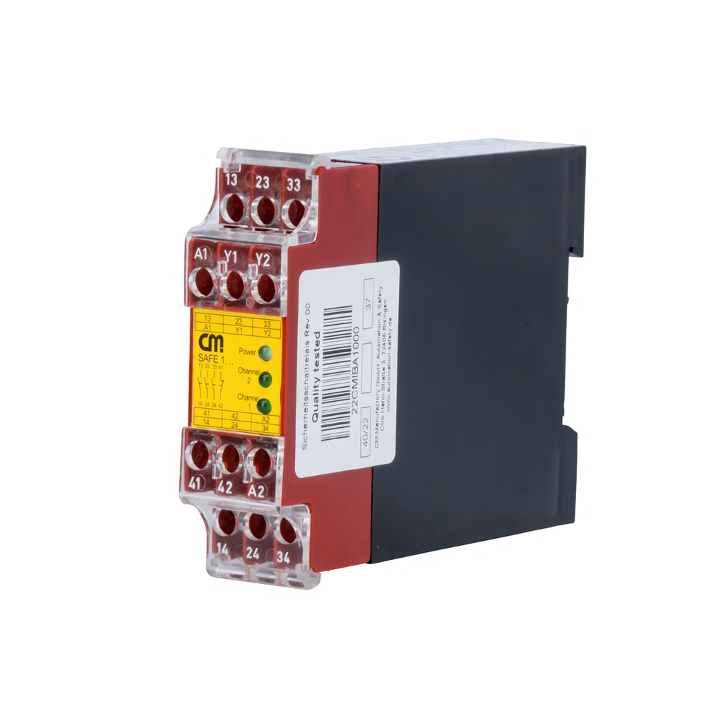 SAFE 1.1 Veiligheidsrelais voor noodstoppen 24V AC/DC 3xNO+1xNC, met startbewaking  (Riese AR.9654.2000)