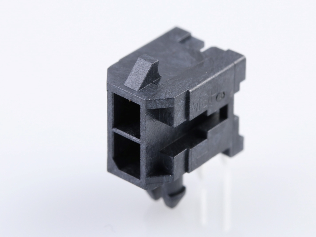 43045-0202 Micro-Fit 3.0 Right-Angle Header, Dual Row, 2 Circuits, with Snap-in Plastic Peg PCB Lock, Gold