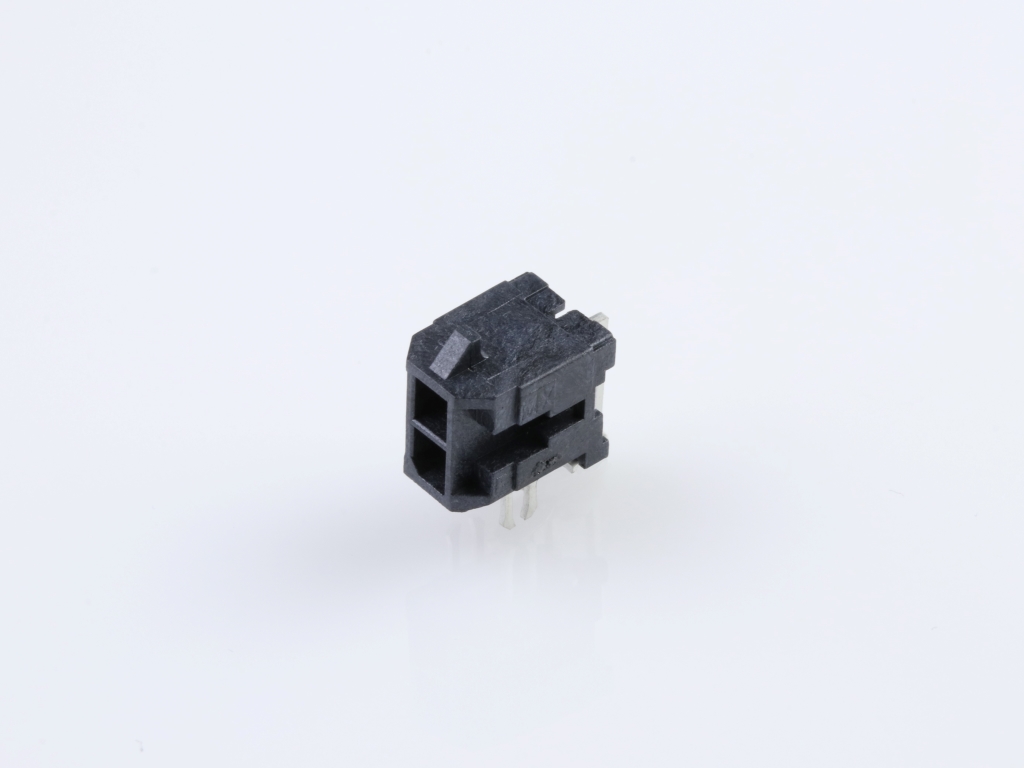 43045-0222 Micro-Fit 3.0 Right-Angle Header, Dual Row, 2 Circuits, with PCB Press-fit Metal Retention Clip, Gold