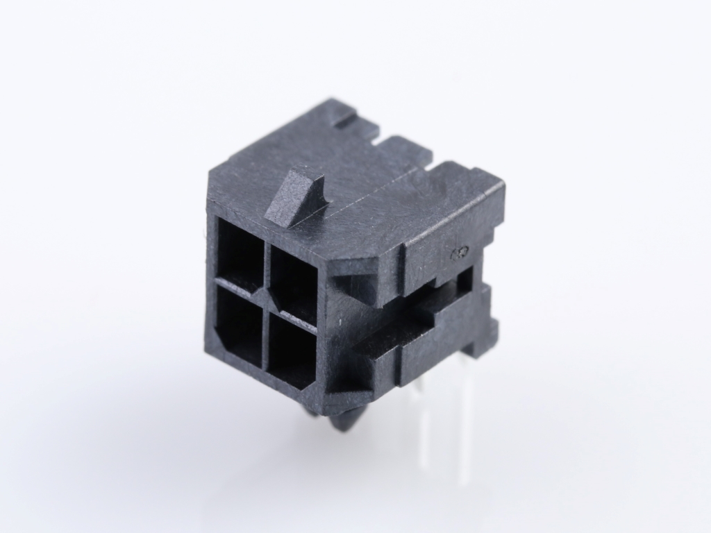 43045-0401 Micro-Fit 3.0 Right-Angle Header, Dual Row, 4 Circuits, with Snap-in Plastic Peg PCB Lock, Gold