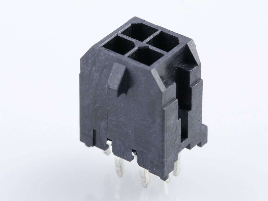 43045-0426 Micro-Fit 3.0 Vertical Header, Dual Row, 4 Circuits, with PCB Press-fit Metal Retention Clip, Gold