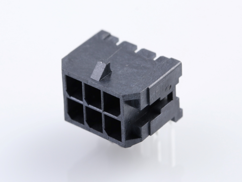 43045-0602 Micro-Fit 3.0 Right-Angle Header, Dual Row, 6 Circuits, with Snap-in Plastic Peg PCB Lock, Gold