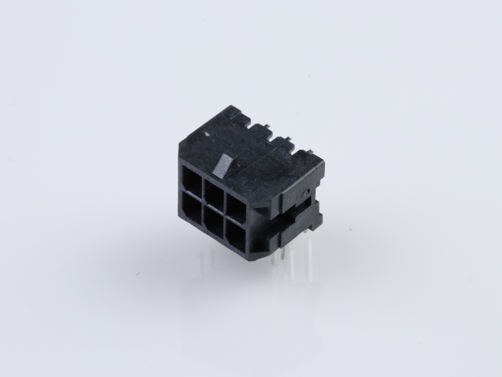 43045-0621 Micro-Fit 3.0 Right-Angle Header, Dual Row, 6 Circuits, with PCB Press-fit Metal Retention Clip, Tin