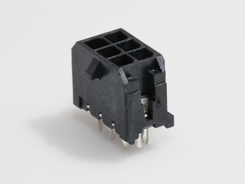 43045-0624 Micro-Fit 3.0 Vertical Header, Dual Row, 6 Circuits, with PCB Press-fit Metal Retention Clip, Tin