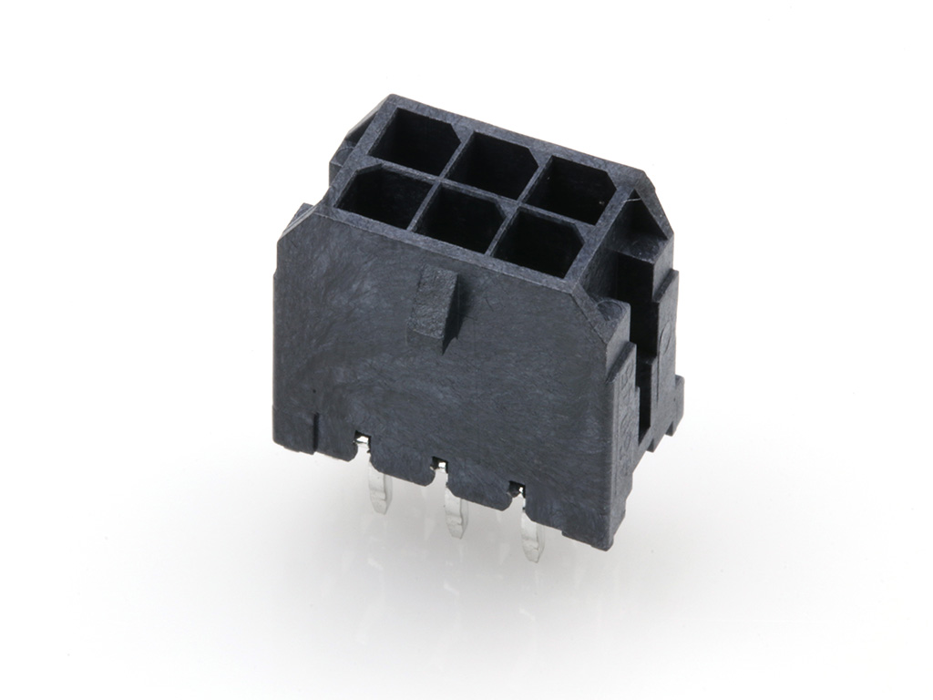 43045-0626 Micro-Fit 3.0 Vertical Header, Dual Row, 6 Circuits, with PCB Press-fit Metal Retention Clip, Gold