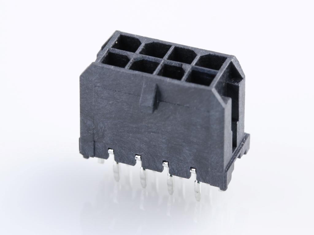 43045-0825 Micro-Fit 3.0 Vertical Header, Dual Row, 8 Circuits, with PCB Press-fit Metal Retention Clip, Gold