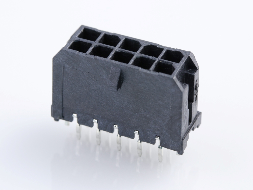 43045-1026 Micro-Fit 3.0 Vertical Header, Dual Row, 10 Circuits, with  PCB Press-fit Metal Retention Clip, Gold