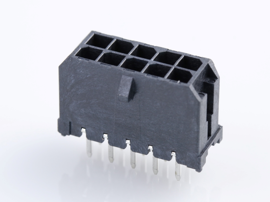 43045-1029 Micro-Fit 3.0 Vertical Header, Dual Row, 10 Circuits, with  PCB Polarizing Peg, Gold