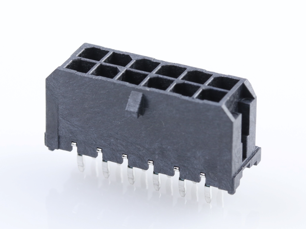 43045-1212 Micro-Fit 3.0 Vertical Header, Dual Row, 12 Circuits, with  PCB Polarizing Peg, Tin
