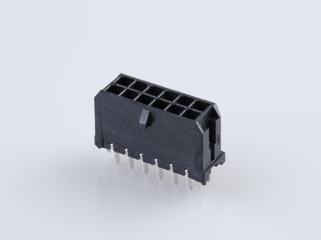 43045-1225 Micro-Fit 3.0 Vertical Header, Dual Row, 12 Circuits, with  PCB Press-fit Metal Retention Clip, Gold