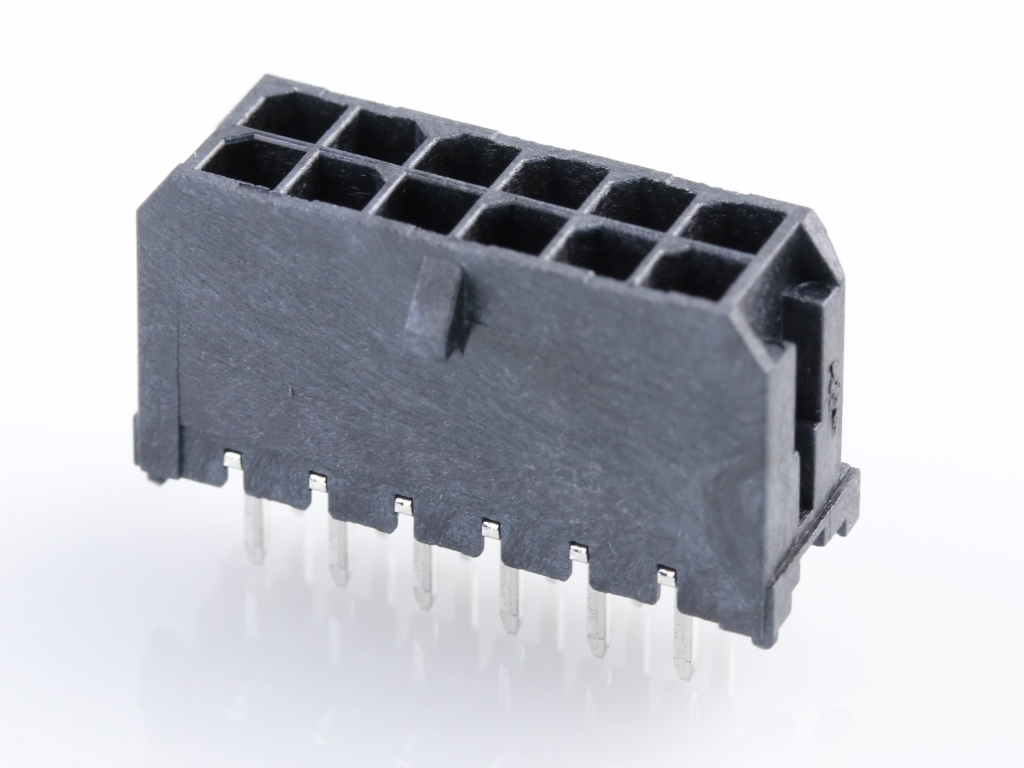 43045-1227 Micro-Fit 3.0 Vertical Header, Dual Row, 12 Circuits, with  PCB Polarizing Peg, Tin