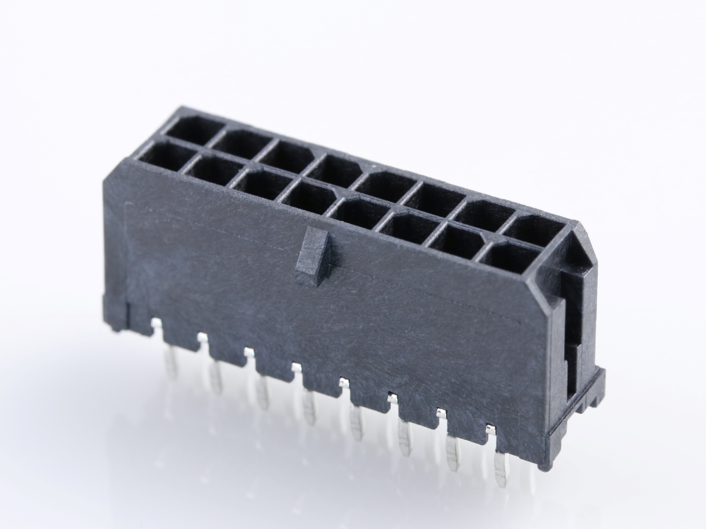 43045-1613 Micro-Fit 3.0 Vertical Header, Dual Row, 16 Circuits, with  PCB Polarizing Peg, Gold