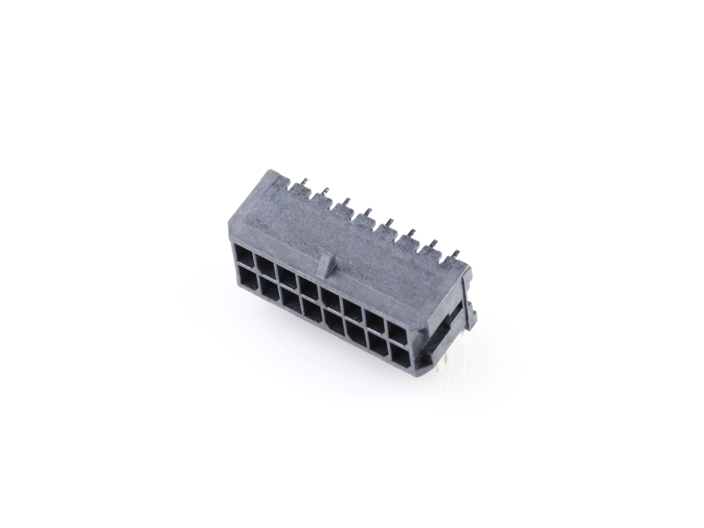 43045-1623 Micro-Fit 3.0 Right-Angle Header, Dual Row, 16 Circuits, with PCB Press-fit Metal Retention Clip, Gold