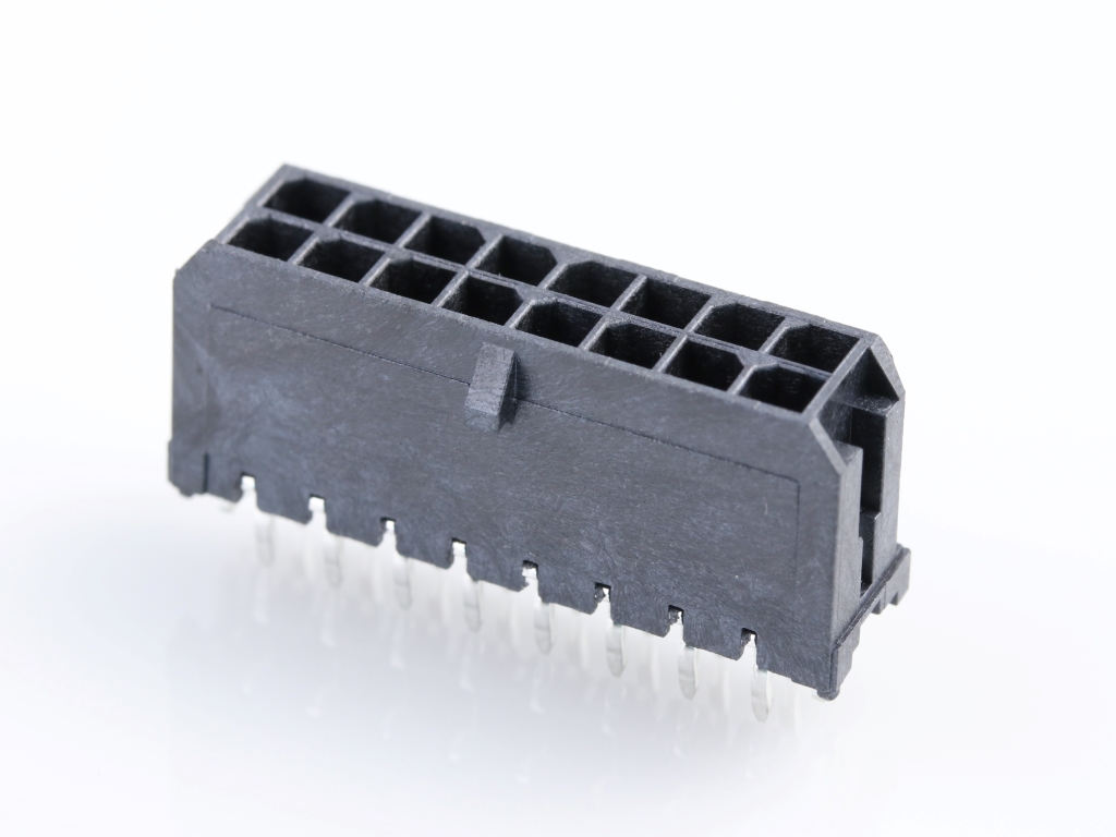 43045-1625 Micro-Fit 3.0 Vertical Header, Dual Row, 16 Circuits, with  PCB Press-fit Metal Retention Clip, Gold