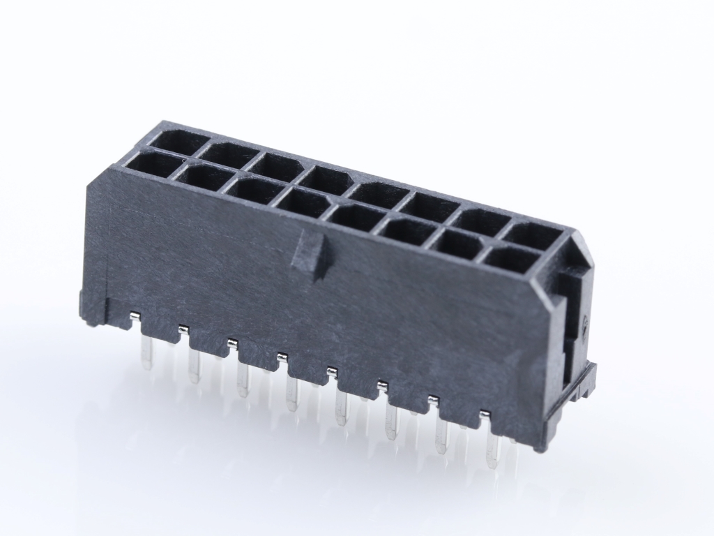 43045-1627 Micro-Fit 3.0 Vertical Header, Dual Row, 16 Circuits, with  PCB Polarizing Peg, Tin