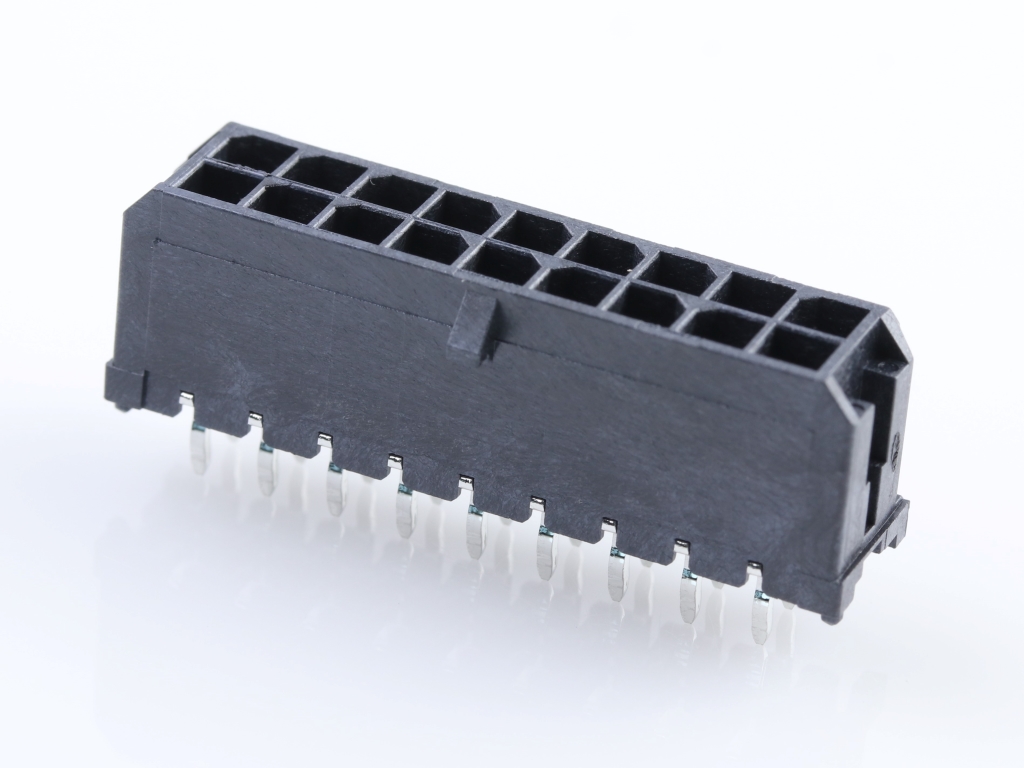 43045-1814 Micro-Fit 3.0 Vertical Header, Dual Row, 18 Circuits, with  PCB Polarizing Peg, Gold