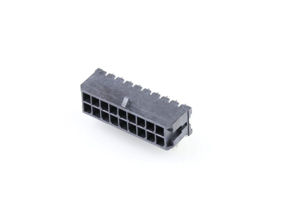 43045-1821 Micro-Fit 3.0 Right-Angle Header, Dual Row, 18 Circuits, with PCB Press-fit Metal Retention Clip, Tin