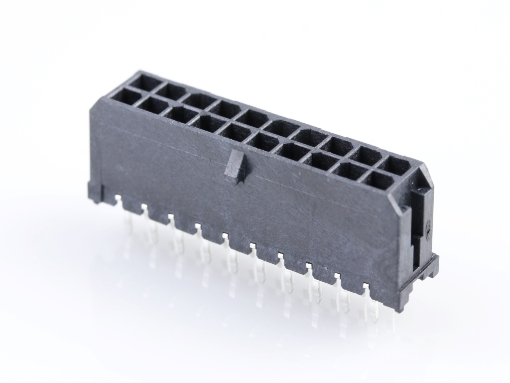 43045-2012 Micro-Fit 3.0 Vertical Header, Dual Row, 20 Circuits, with  PCB Polarizing Peg, Tin