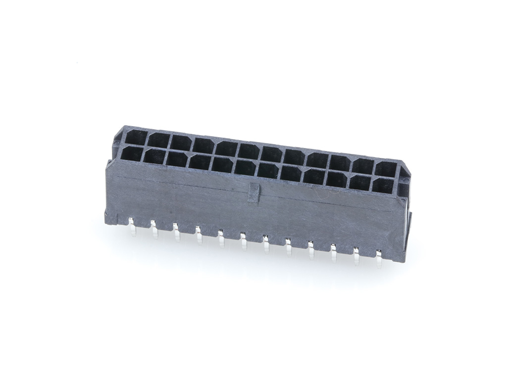 43045-2425 Micro-Fit 3.0 Vertical Header, Dual Row, 24 Circuits, with  PCB Press-fit Metal Retention Clip, Gold