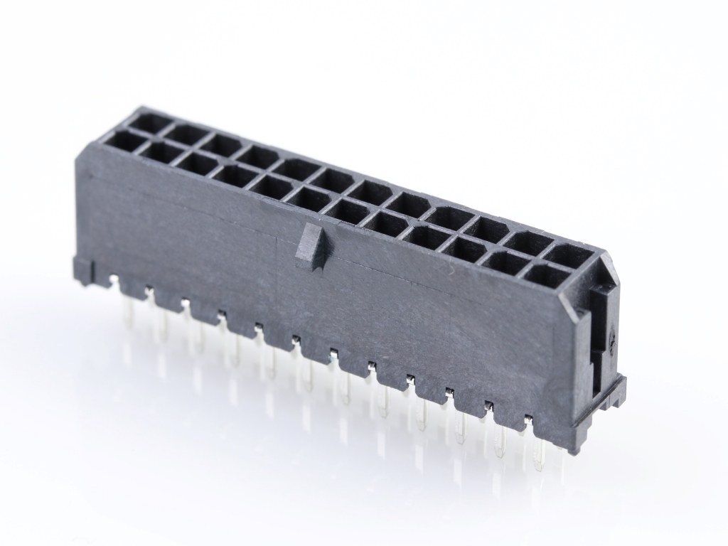 43045-2428 Micro-Fit 3.0 Vertical Header, Dual Row, 24 Circuits, with  PCB Polarizing Peg, Gold