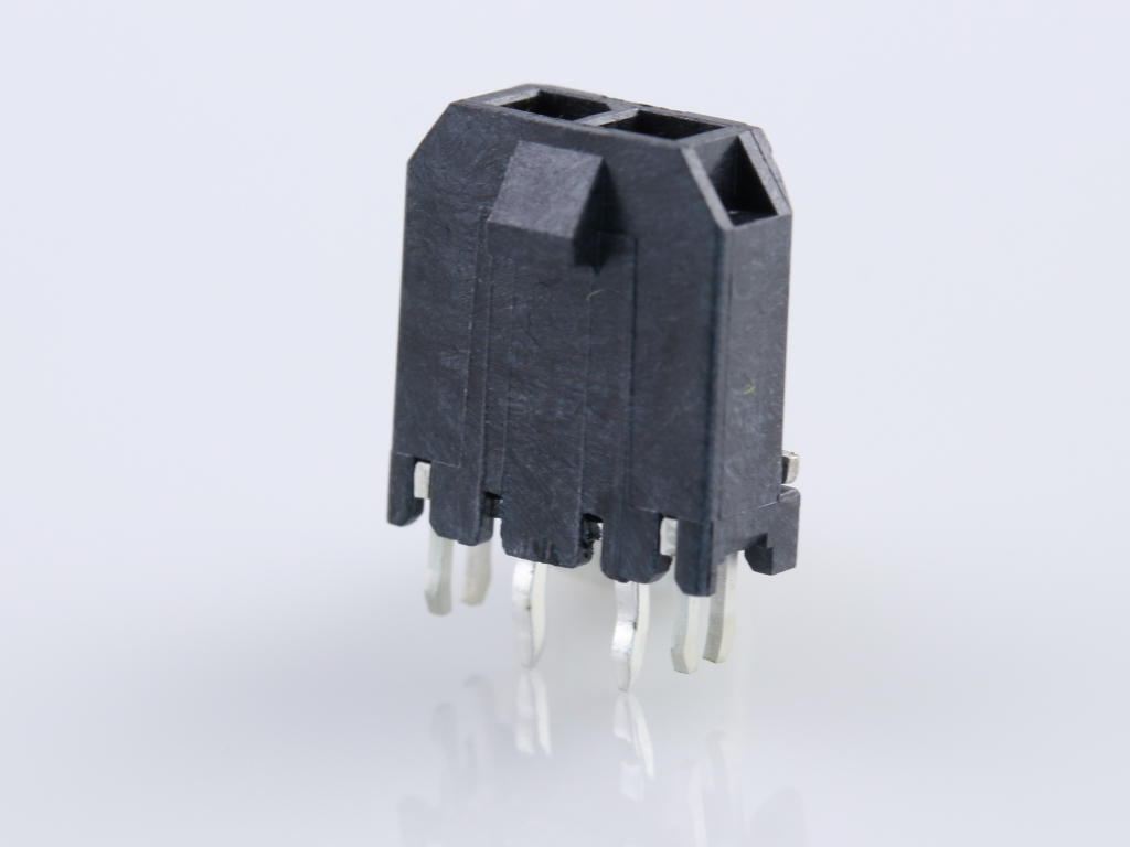 43650-0218 Micro-Fit 3.0 Vertical Header, Single Row, 2 Circuits, with PCB Press-fit Metal Retention Clip, Tin