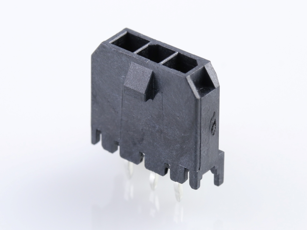 43650-0317 Micro-Fit 3.0 Vertical Header, Single Row, 3 Circuits, with PCB Polarizing Peg, Gold