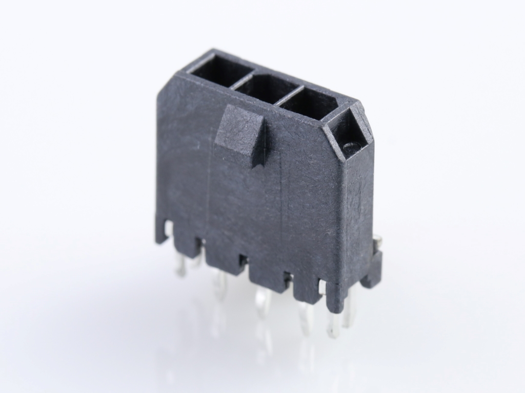 43650-0320 Micro-Fit 3.0 Vertical Header, Single Row, 3 Circuits, with PCB Press-fit Metal Retention Clip, Gold