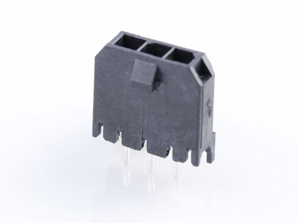 43650-0328 Micro-Fit 3.0 Vertical Header, Single Row, 3 Circuits, with PCB Polarizing Peg, Gold