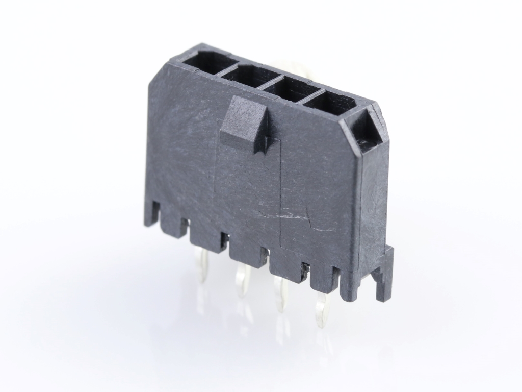 43650-0415 Micro-Fit 3.0 Vertical Header, Single Row, 4 Circuits, with PCB Polarizing Peg, Tin
