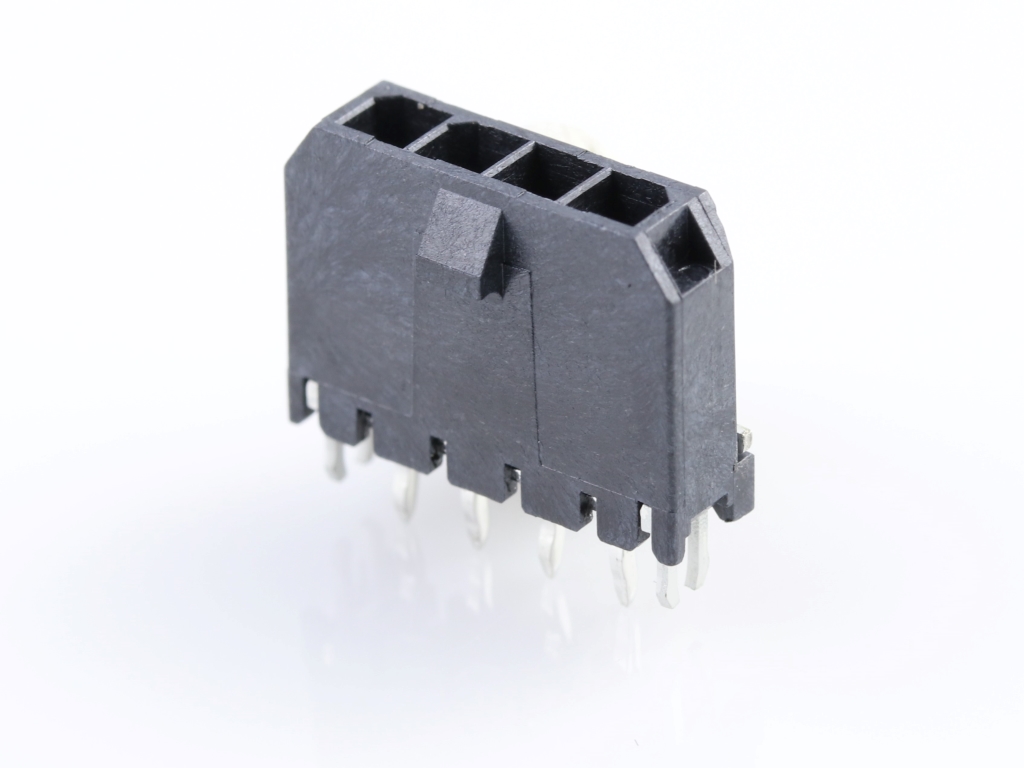 43650-0418 Micro-Fit 3.0 Vertical Header, Single Row, 4 Circuits, with PCB Press-fit Metal Retention Clip, Tin