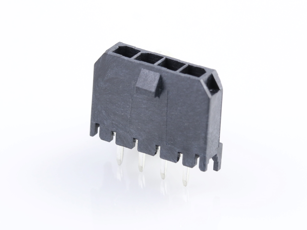 43650-0427 Micro-Fit 3.0 Vertical Header, Single Row, 4 Circuits, with PCB Polarizing Peg, Tin