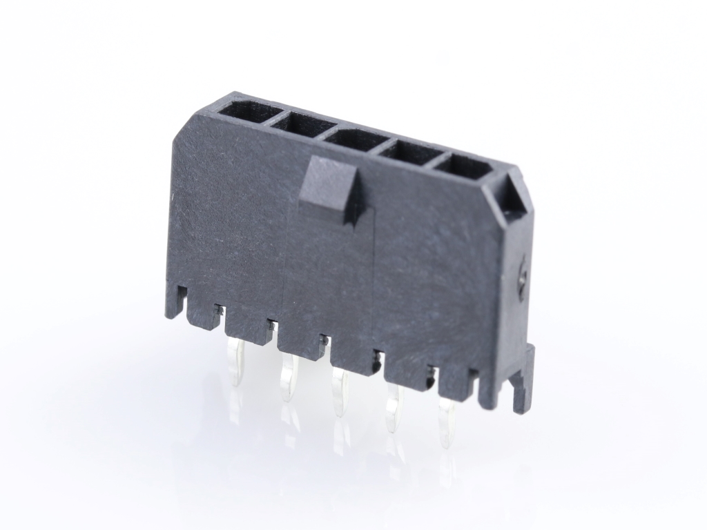 43650-0516 Micro-Fit 3.0 Vertical Header, Single Row, 5 Circuits, with PCB Polarizing Peg, Gold