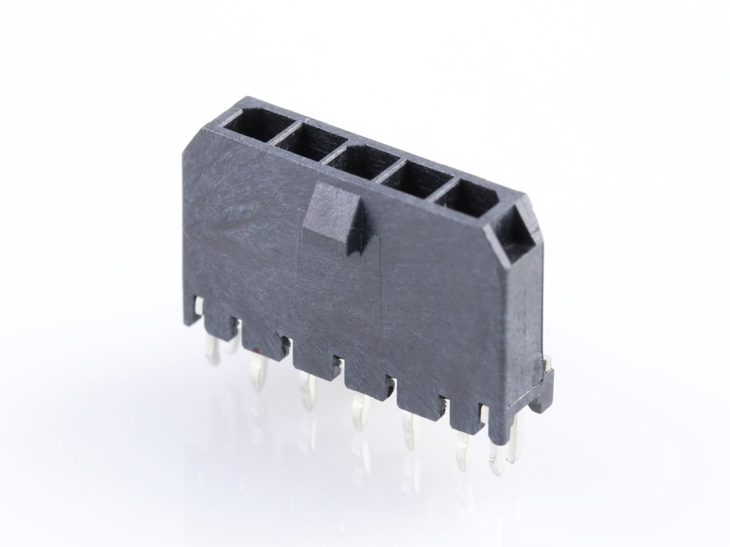 43650-0519 Micro-Fit 3.0 Vertical Header, Single Row, 5 Circuits, with PCB Press-fit Metal Retention Clip, Gold