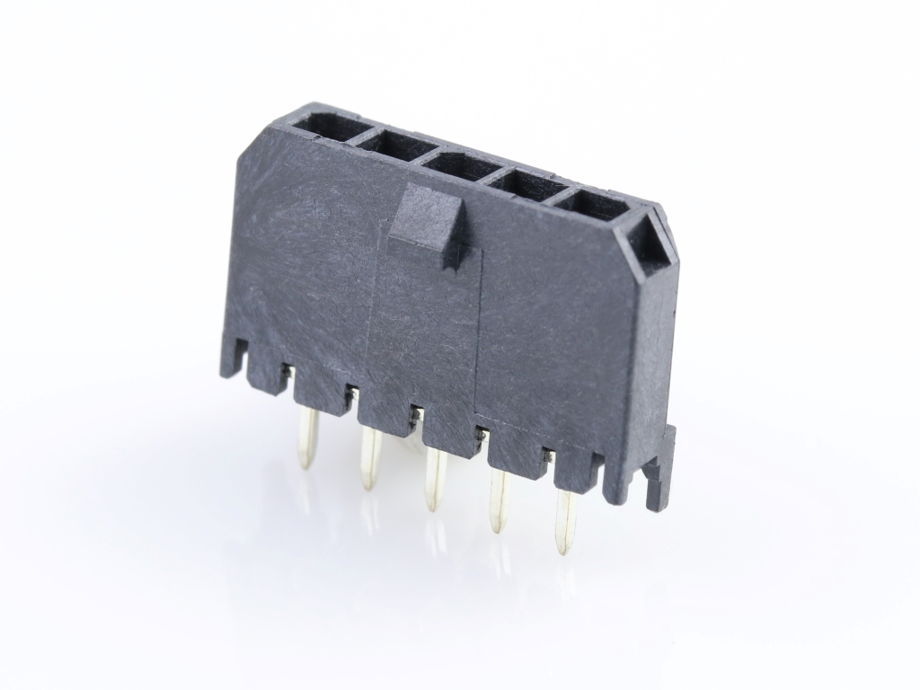 43650-0529 Micro-Fit 3.0 Vertical Header, Single Row, 5 Circuits, with PCB Polarizing Peg, Gold